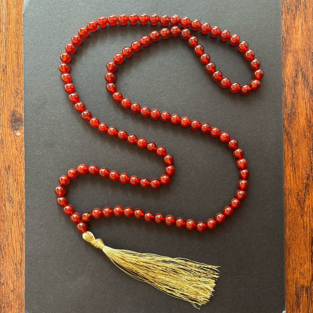 AAA Carnelian Mala Necklace Gold Tassel | 34 IN | 8MM Beads - Picture 8 of 8